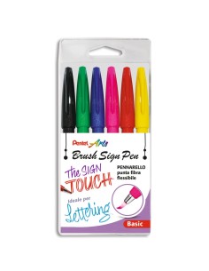 Brush Sign Pen Pentel pennarello con punta in fibra in blister 6 colori assortiti - 0022050 2