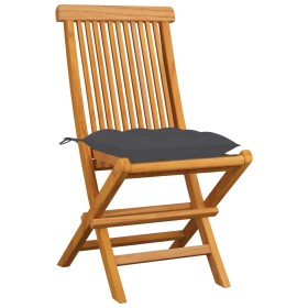 Sedie da Giardino con Cuscini Antracite 4 pz Massello di Teak 2