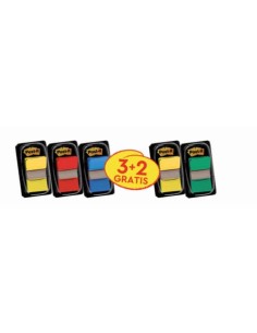 Segnapagina Post-it® index 680 con dispenser - 24,5x43,6 mm Value pack 3+2 rosso, verde, giallo, blu - 680-3+2
