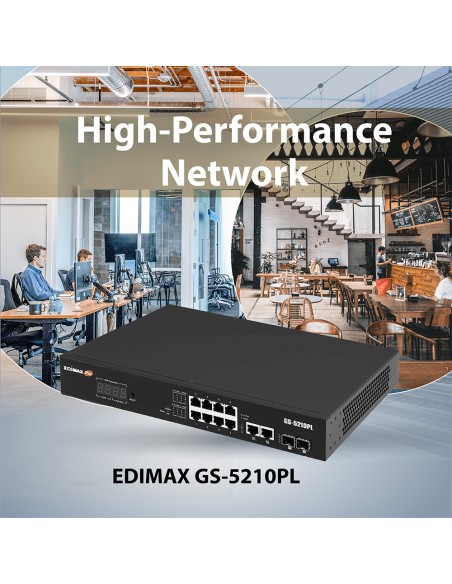 Smart Switch Web a Lungo Raggio 12 porte Gigabit PoE+ VLAN con 2 porte Gigabit RJ45 e 2 porte SFP, GS-5210PL