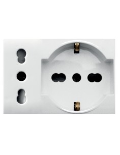 WHITEK S44 Presa Schuko Presa Italiana 2P+T 10/16A 250V 3 Moduli Bianco Opaco, 44609015MB