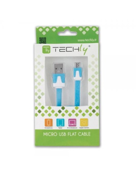 Cavo Flat USB AM a Micro USB M Azzurro 1m