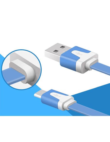 Cavo Flat USB AM a Micro USB M Azzurro 1m