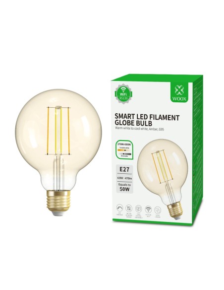Lampadina Intelligente Globo E27 Ambra Calda 4,9W LED a Filamento Alexa Google Assistant Classe F, R5139