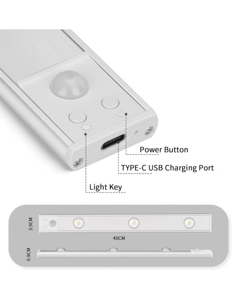 Luce LED Slim Ricaricabile USB con Sensore di Movimento 40 cm