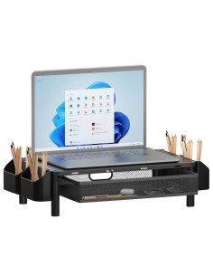 Supporto per Monitor Ergonomico Regolabile a 3 Altezze con Cassetto e Portaoggetti