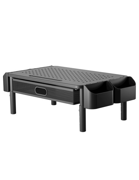 Supporto per Monitor Ergonomico Regolabile a 3 Altezze con Cassetto e Portaoggetti