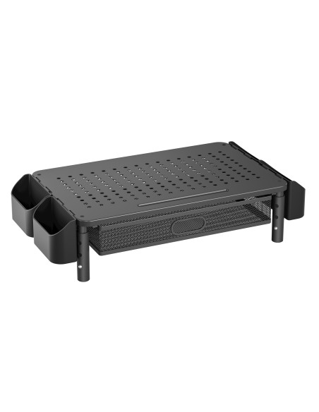 Supporto per Monitor Ergonomico Regolabile a 3 Altezze con Cassetto e Portaoggetti