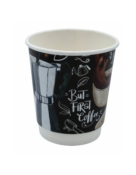 Bicchiere in cartoncino a doppia camera Le Nappage per bevande calde con scritta conf. 25 pz 18 cl - 61182