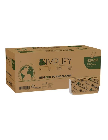 Asciugamano piegato a V Simplify in pura cellulosa 2 veli conf. 10 pz da 206 fogli bianco - 420283