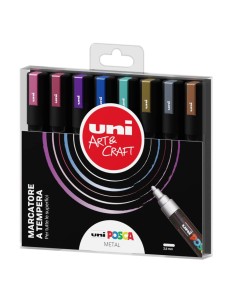Marcatore Uni Posca punta media 8 colori metal assortiti M PC5MM 8P 2