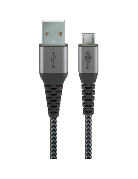 Cavo Micro USB Guaina Intrecciata USB2.0 A M/MicroB M 2 m Nero/Silver