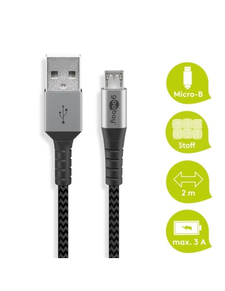 Cavo Micro USB Guaina Intrecciata USB2.0 A M/MicroB M 2 m Nero/Silver