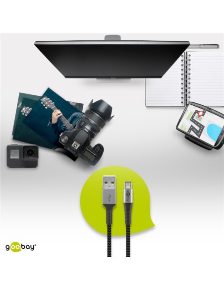 Cavo Micro USB Guaina Intrecciata USB2.0 A M/MicroB M 2 m Nero/Silver