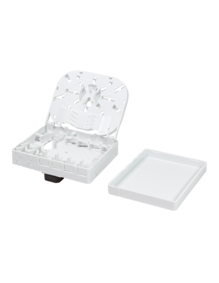 Scatola di connessione indoor FTTH per 4 fibre, 4 adattatori, per guida DIN