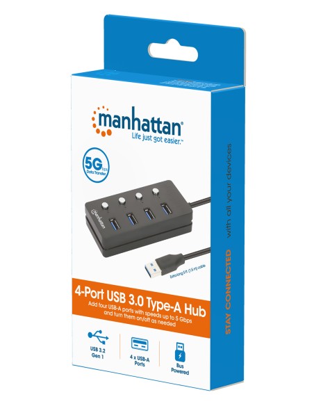 Hub USB 3.2 Gen 1 a 4 porte Type-A con Interruttori per Singola Porta
