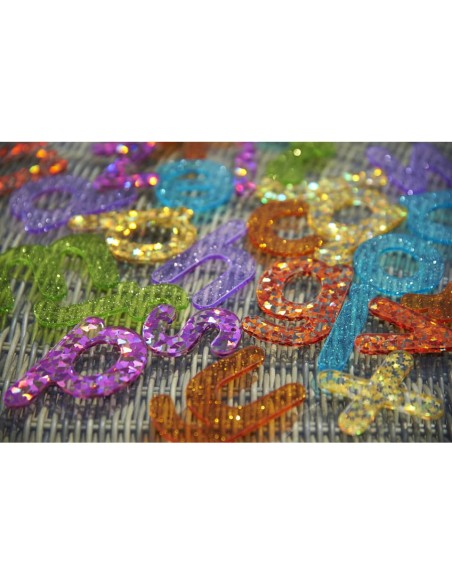 Set 26 lettere dell'alfabeto Commotion TickiT - acrilico trasparente nei colori dell'arcobaleno glitterate - 72433