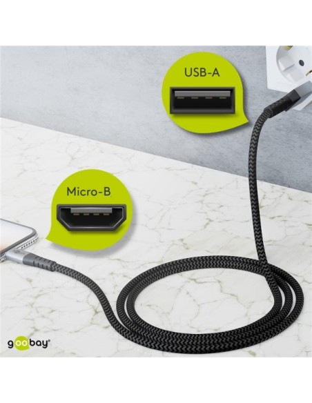 Cavo Micro USB Guaina Intrecciata USB2.0 A M/MicroB M 1m Nero/Silver