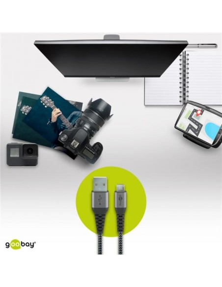 Cavo Micro USB Guaina Intrecciata USB2.0 A M/MicroB M 1m Nero/Silver