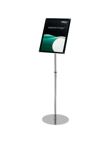 Espositore magnetico portastampati da terra deflecto® A3 in acciaio inox con asta regolabile nero/argento - 790645