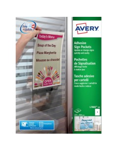 Tasche adesive Avery per fogli A4 trasparente 1 et./foglio Conf. 10 fogli - L7083-10 2