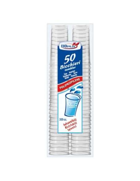 Bicchieri Tumbler in polipropilene trasparente - 355 ml - conf. 50 pezzi - 22309