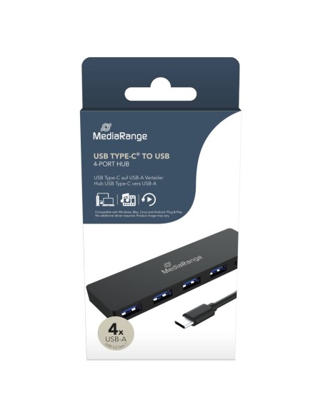 Hub Type C USB 3.0 con 4 porte Media Range - nero MRCS508