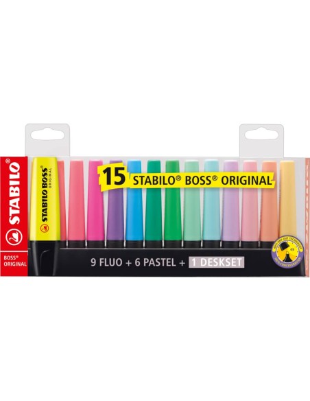 Desk set evidenziatori Stabilo Boss® Original 2-5 mm assortiti Conf. 15 pezzi - 7015-01