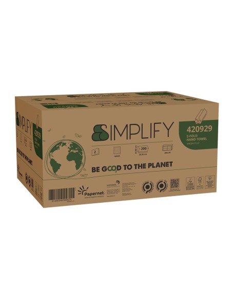 Asciugamano piegato a Z Simplify in pura cellulosa 2 vel conf. 10 pz per 200 fogli bianco - 420929