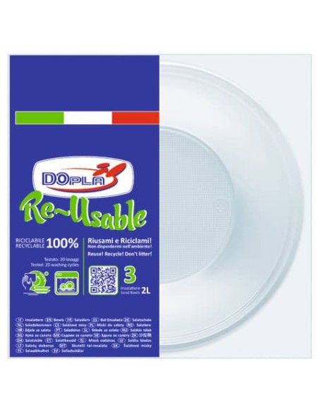 Insalatiera in polistirene Dopla Reusable 2.000 ml reuse conf. 3 pz trasparente - 34034