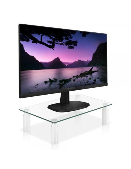 Stand da Scrivania Regolabile Vetro Trasparente per Monitor Notebook