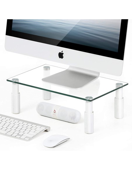 Stand da Scrivania Regolabile Vetro Trasparente per Monitor Notebook