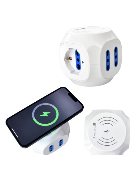 Multipresa a Cubo 4 Posti con USB-A e USB-C™ QC3.0 e Ricarica Wireless