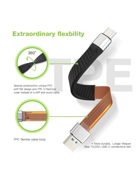 Cavo Corto Piatto USB-C™ Maschio a USB-A Maschio Ricarica Rapida FPC 12 cm