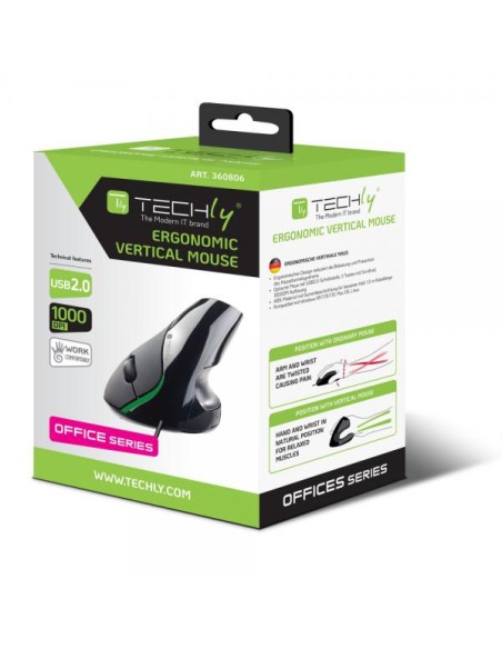 Mouse Verticale Ottico Ergonomico USB Nero