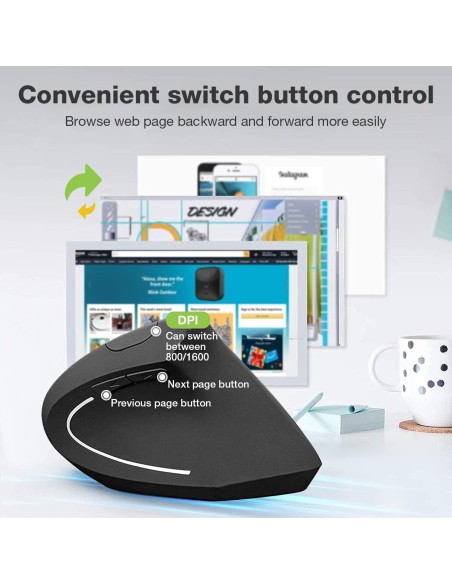 Mouse Verticale Ottico Wireless 1600 Dpi Ergonomico