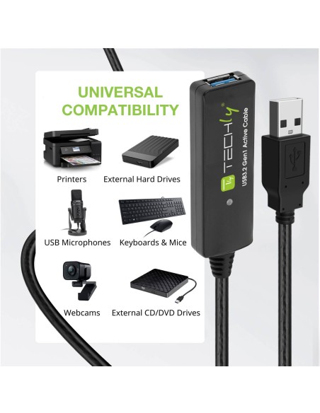 Cavo Prolunga Attivo USB3.2 SuperSpeed+ Estensore di Segnale 10m Nero