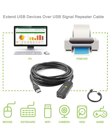 Cavo Prolunga Attivo USB3.2 SuperSpeed+ Estensore di Segnale 10m Nero