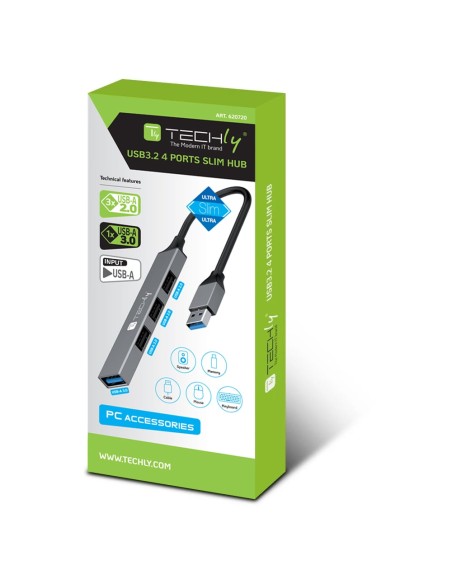 Hub USB-A 3.2 a 4 porte USB-A Slim in Metallo