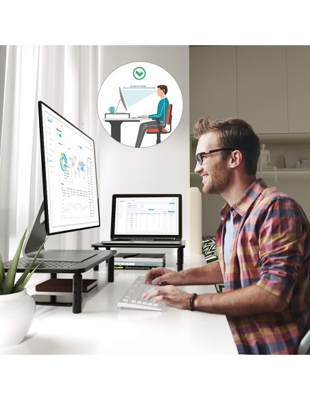 Supporto per Monitor Ergonomico Regolabile con 3 Altezze in Metallo Nero
