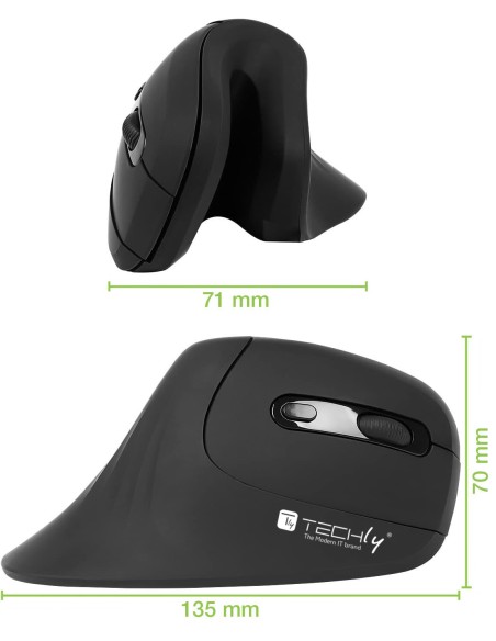 Mouse Verticale Ottico Wireless 3200 Dpi Ergonomico