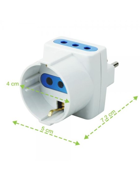 Adattatore Triplo Schuko Spina 2P+T Prese 2P+T 10A
