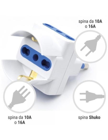 Adattatore Triplo Spina 2P+T 16A