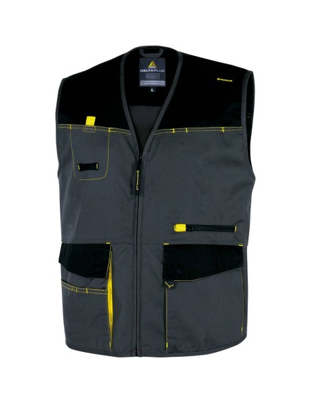 Gilet da lavoro DELTA PLUS D-Mach chiusura con zip - 5 tasche - poliestere e cotone grigio-giallo - XXL - DMGILGJXX