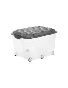 Contenitore Rotho portaoggetti con coperchio e ruote nero/trasparente 57 L 59,5x40x37 cm - F600179
