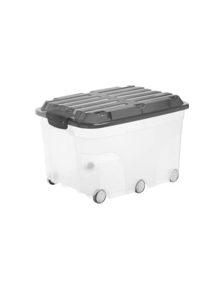 Contenitore Rotho portaoggetti con coperchio e ruote nero/trasparente 57 L 59,5x40x37 cm - F600179
