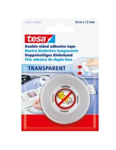Nastro biadesivo tesa OPP trasparente in polipropilene e adesivo hot melt 12 mm x 10 m - 64621-00000-07