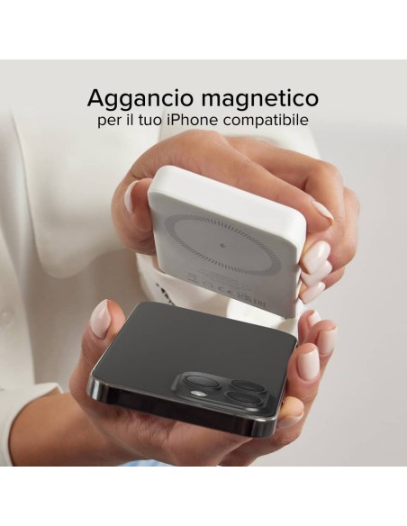 Powerbank SBS compact 5.000 mAh compatibile con MagSafe + Type C 10 W - bianco - TEBB5000MAG1CW