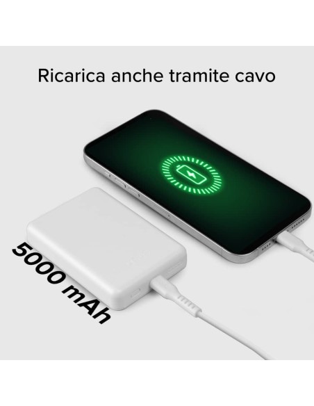 Powerbank SBS compact 5.000 mAh compatibile con MagSafe + Type C 10 W - bianco - TEBB5000MAG1CW