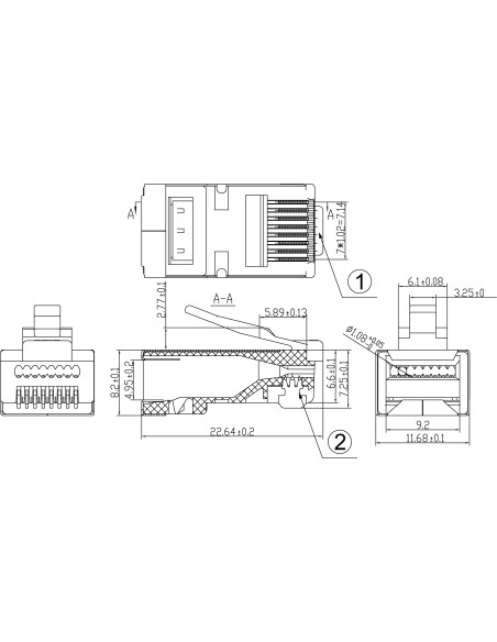 Confezione 100 Plug modulari RJ45 Passanti Cat6 STP
